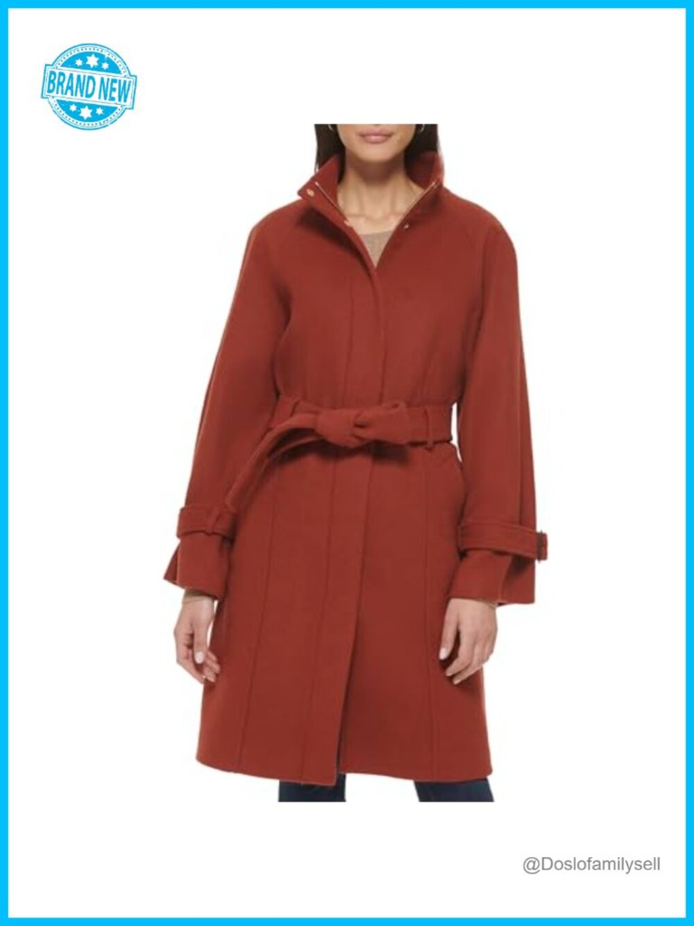 Women's Belted Raglan Melton Wool Coat Quilted Winter Coat